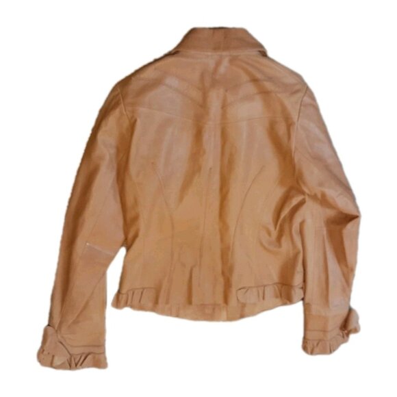 Womens Western Cowgirl Feminine Ruffle Hem Tailored Fit Sz Small Leather Jacket - Picture 2 of 10